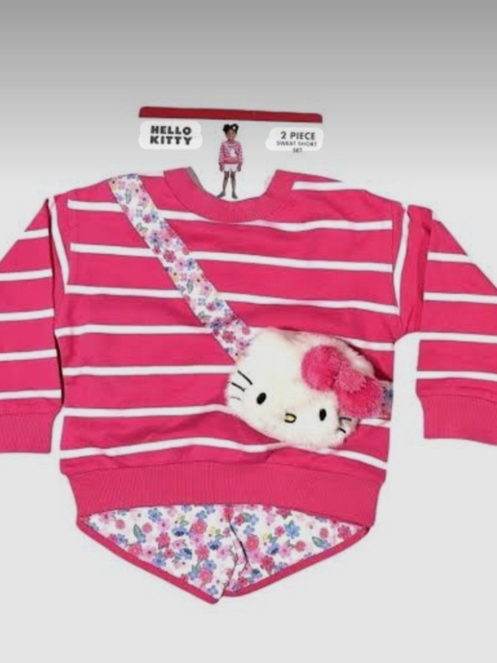 Hello Kitty Pink and White Striped Top with Floral Shorts Set Size 18 Months